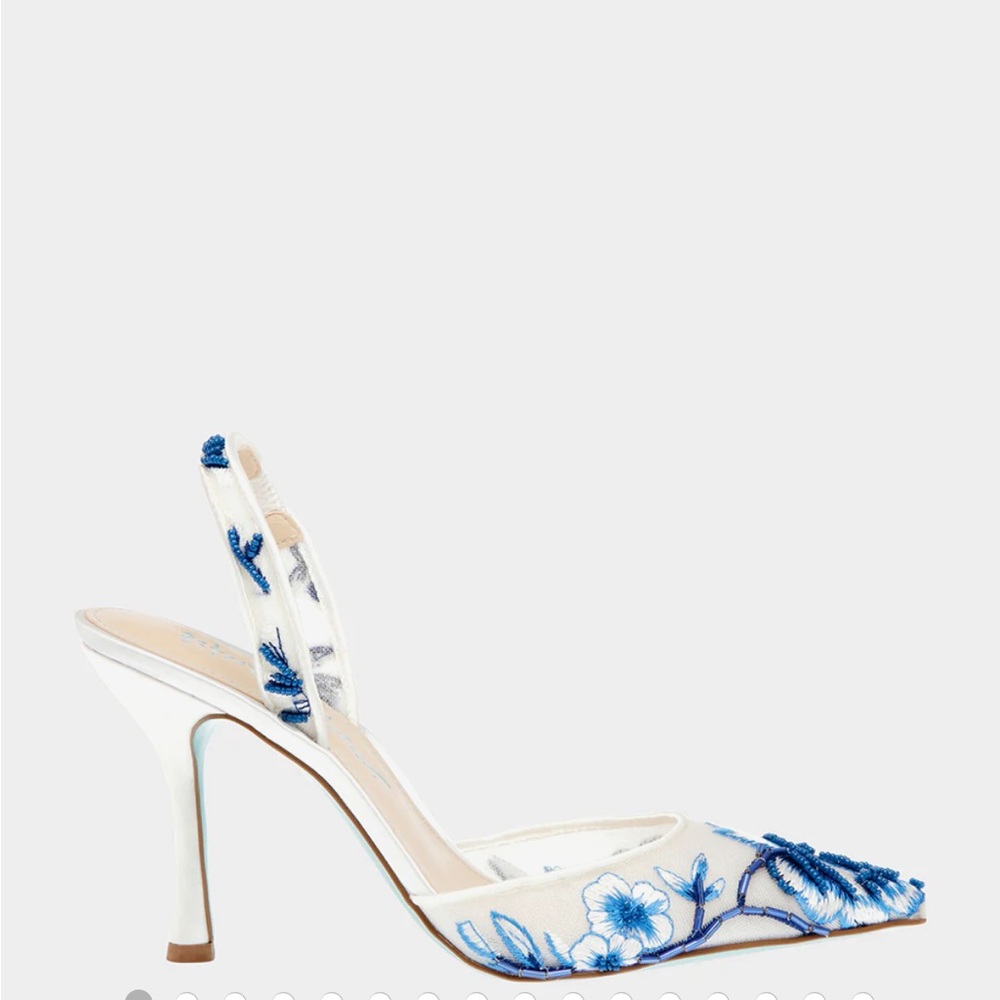 Betsey Johnson Blue and White Floral Heels